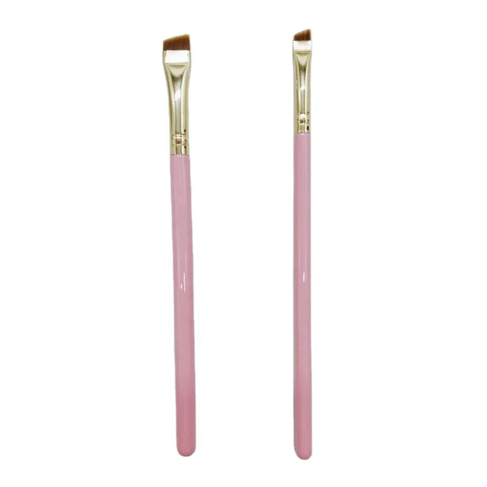 DAHUI Wholesale 2 PCS Flat and Angled Eyebrow Brushes Synthetic Bristles Precision Definer Brush with Pink Wood Handle