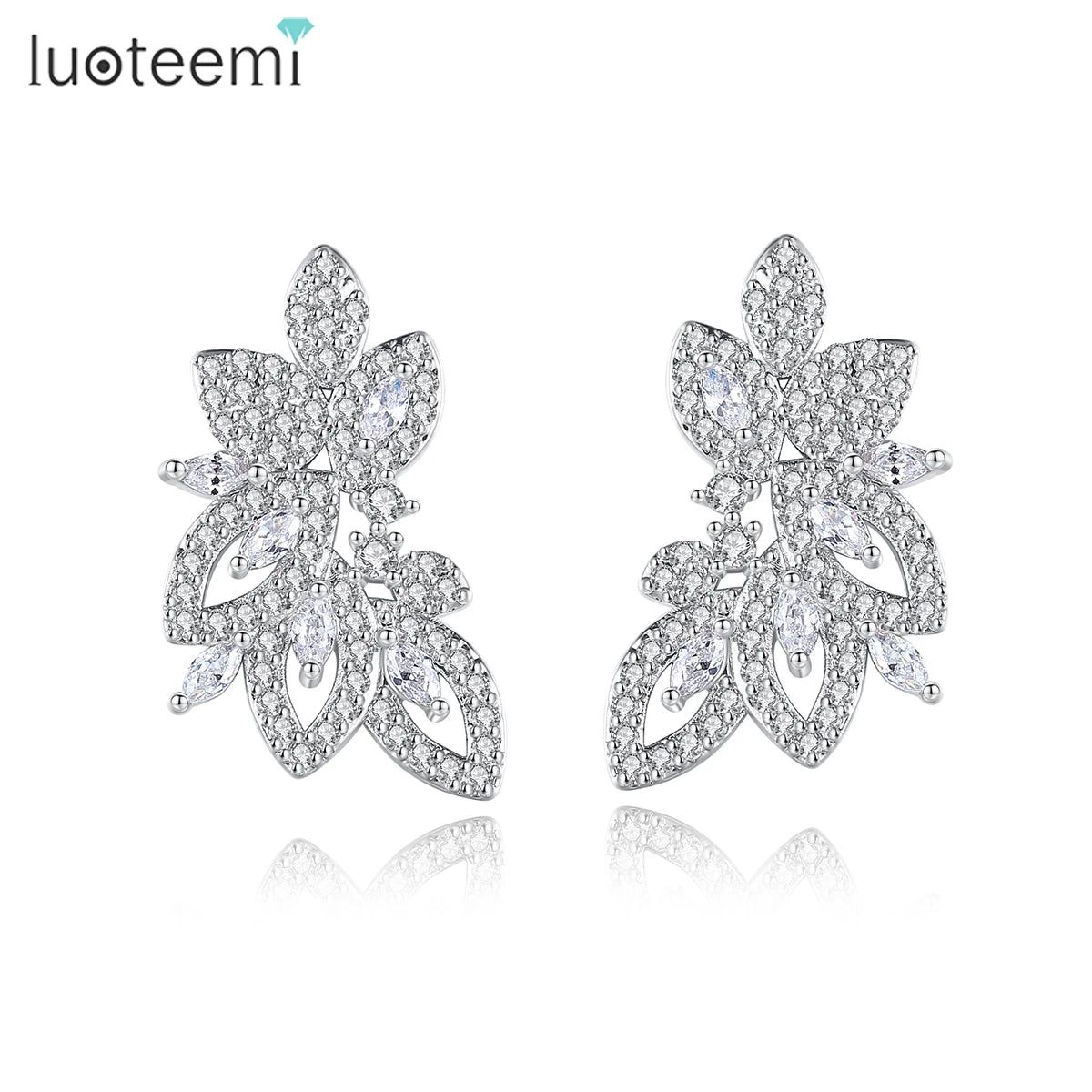 LUOTEEMI Wedding Bridal Earring Big Stud Earrings Women Cute Multiple Leaf Earring Wholesale