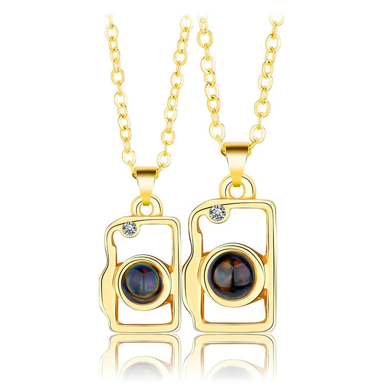 2023 New Valentine's Day Camera Pendant Necklace I Love You Necklace 100 Languages Magnetic Necklace for Couples