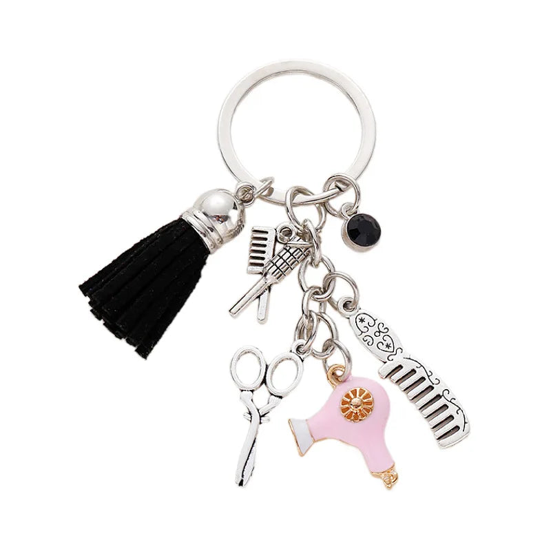 AA01497 Fashion Alloy Hairdressing Scissors Hair Dryer Comb Key Chain Charm Hairdresser Small Gift Pendant