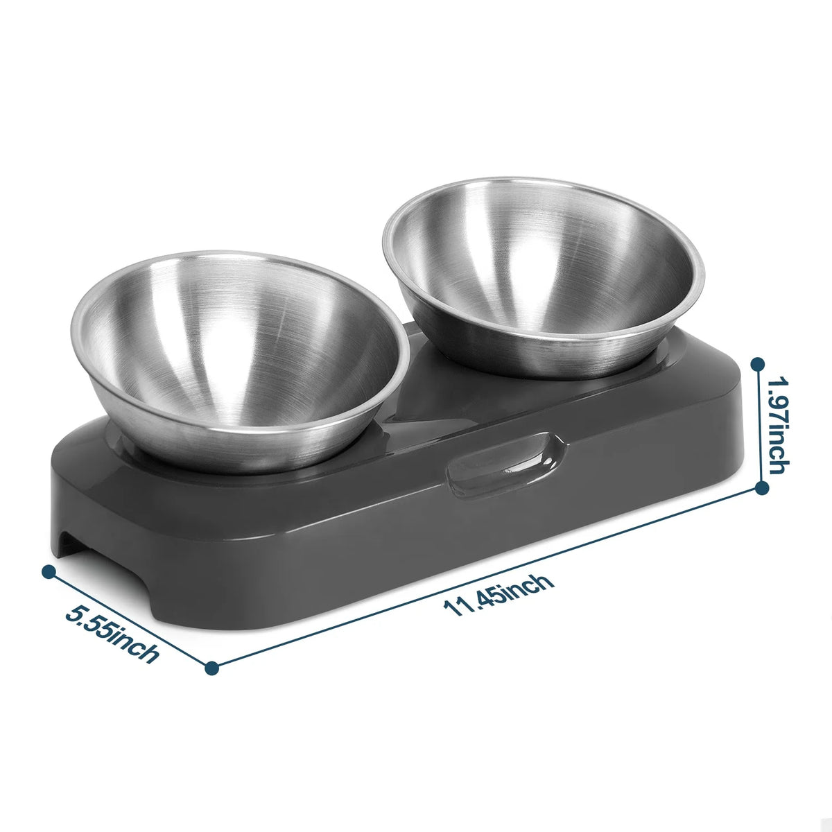 304 Stainless Steel Eco-Friendly Rounded Cat Double Bowl Pet Feeder Kitten Feeding Food Dish & Drinking Water Bowls