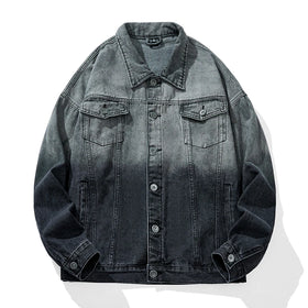Latest Youth Custom Embroidery Washed Gray Denim Jackets for Men and Women Loose Fit Design Gradient Jean Jacket