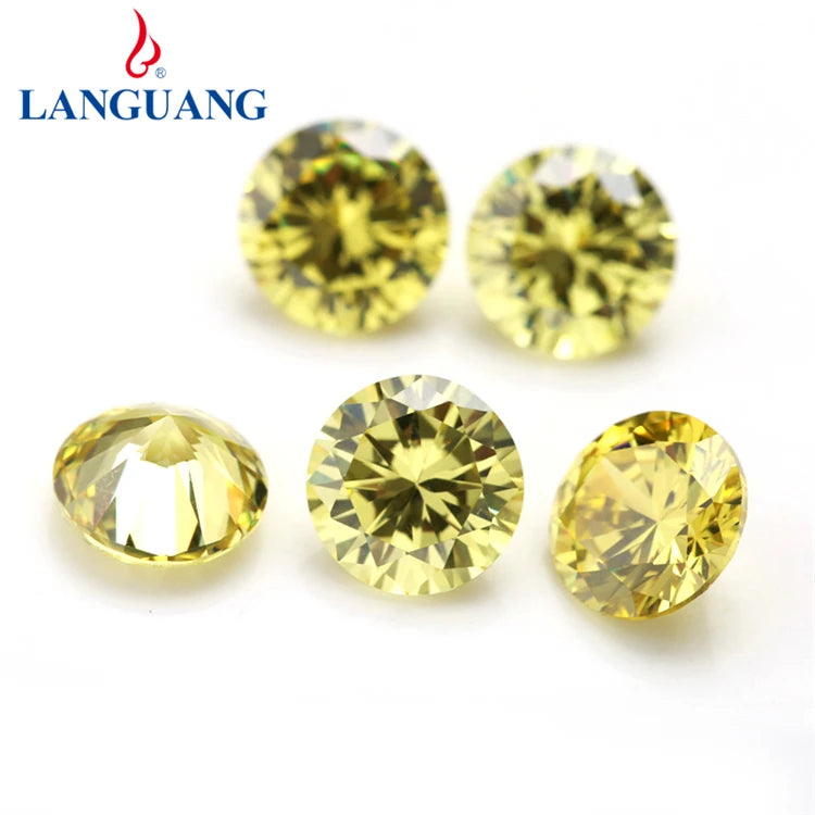 100pcs/pack Loose Gemstone Crystal Olive Yellow Wholesale 0.8mm-15mm Star Cut Cz Rough Color Round Cubic Zirconia