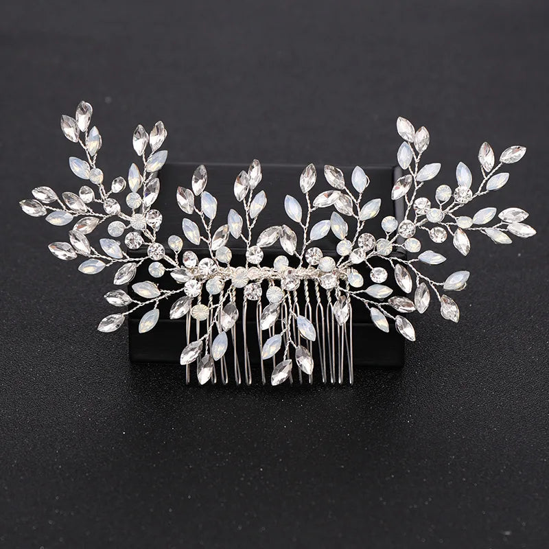 Hot Sale Luxury Women Bridal Comb Alloy Rhinestone Leaves Pearl Floral Headpiece Wedding Bride Diamond Handmade Hair Accessories