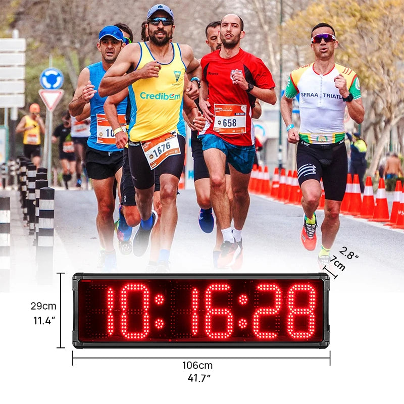 Ganxin 8'' 6 Digits Outdoor Running Timer Led Digital 7 Segment Large Race Timing Pace Clock Multifunction Waterproof Race Timer