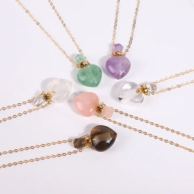 Natural Crystal Heart Pendant Semi Precious Essential Oil Heart Necklace Sweater Chain Wealth Attraction