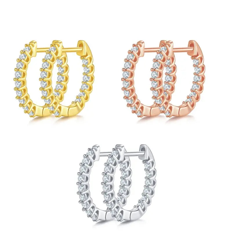 Silver 925 Original  18K Yellow/ Rose Gold Plated Total 1 Ct Brilliant Cut Diamond Test Past Micro D Color Moissanite Earrings
