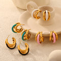 High End PVD 18K Gold Plated Stainless Steel Hoop Earring Colorful Multi-layer Trendy Spring Summer White Green Enamel Women