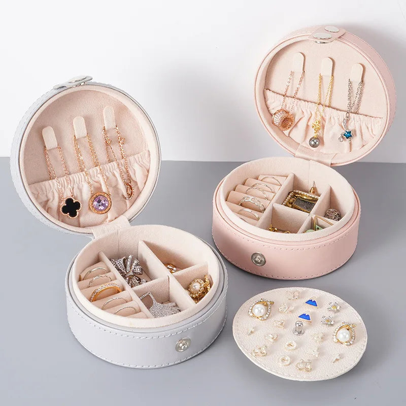 Mini Portable Round Leather Jewelry Box New Travel-friendly Jewelry Packaging for Children's Rings and Earrings