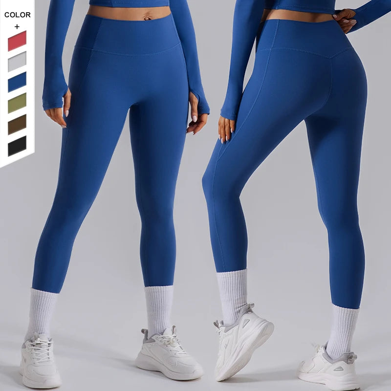 2025 Solid Full-Length High-Waisted Elastic Waist Scrunch Booty Yoga Pants Seamless Breathable Four-Way Stretch Push-Up Leggings