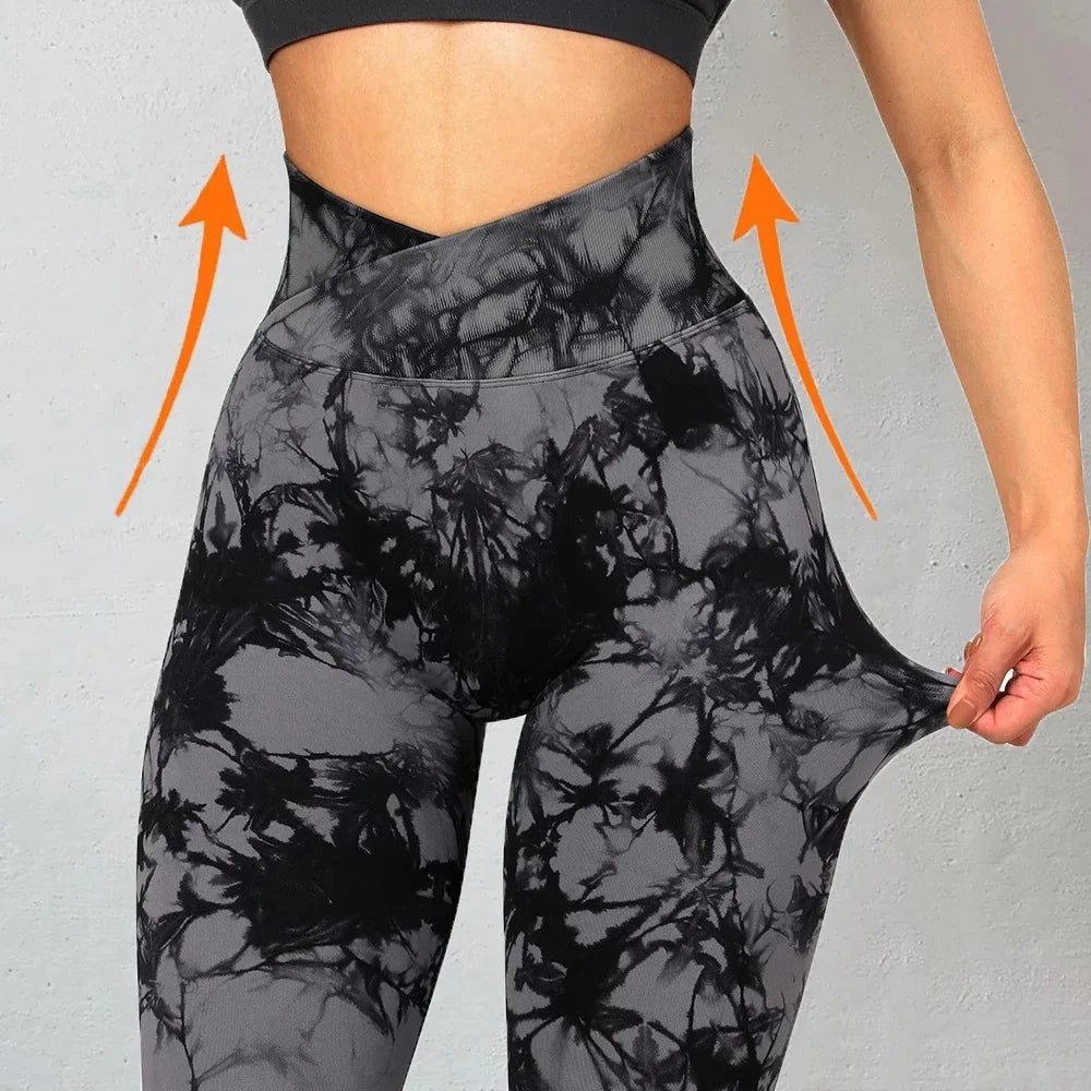 Tie Dye Yoga Pants Leggings Womens Seamless Fitness Conjuntos Deportivos Para Ropa Deportiva De Mujer v Cut Leggings