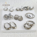 Ason Fashion Jewelry Shell Conch Design Stainless Steel Heart Water Drop Huggie Hollow Oval Round Beaded Hoop Statement Earrings