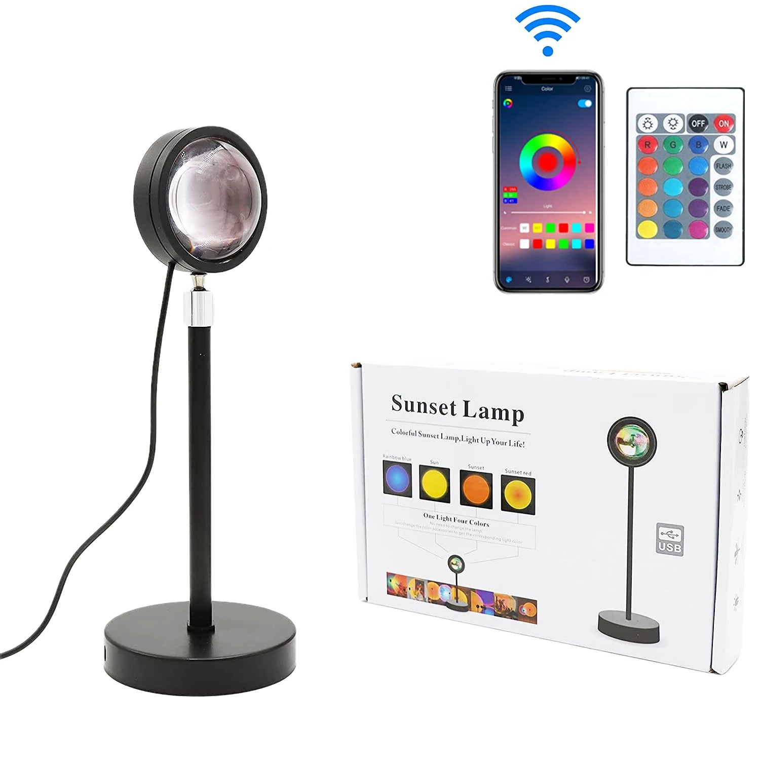 Smart Modern Sunset Lamp Projection Light 16 Color Changing Remote Control for USB LED Rainbow Night Light Home Bedroom
