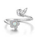 925 Sterling Silver Flower Bird Open Ring for Women Cute Animal Jewelry Gift Fashion Birthday Graduation Gift BSR658-E