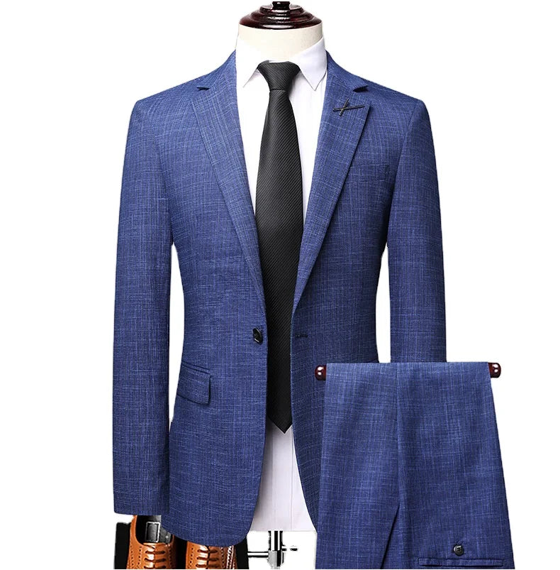 Top Grade High-Quality British Style Suit Men'S Casual Suit Two-Piece Micro-Bounce Plaid Formal Men Suit