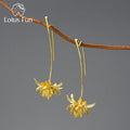 Lotus Fun 18K Gold Plating Night Blooming Cereus Flower Long Dangle Earrings for Women 925 Sterling Silver  Luxury Fine Jewelry