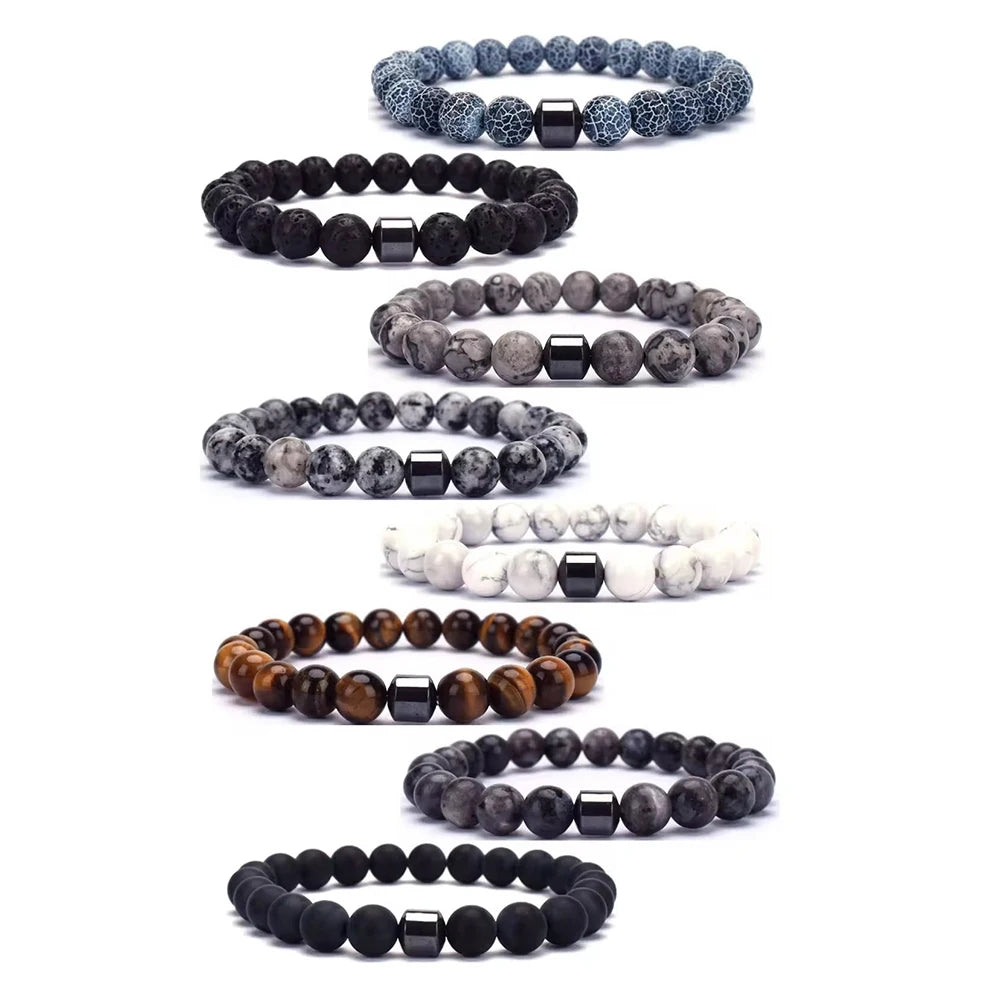 Hot Trendy Women's Jewelry Natural Gemstone Elastic Bracelet Healing Tiger Eye Lapis Lazuli Stone Bead Pulsera for Men Women