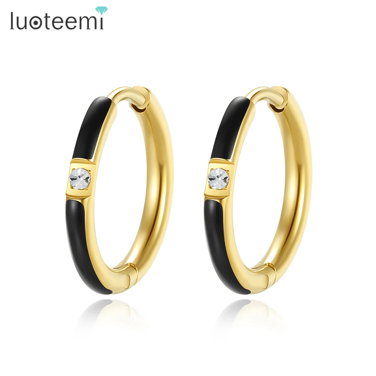 LUOTEEMI Woman Fashion Korean Hot Sale Earing New Colorful Paint Round Clip on Stainless Steel Earrings