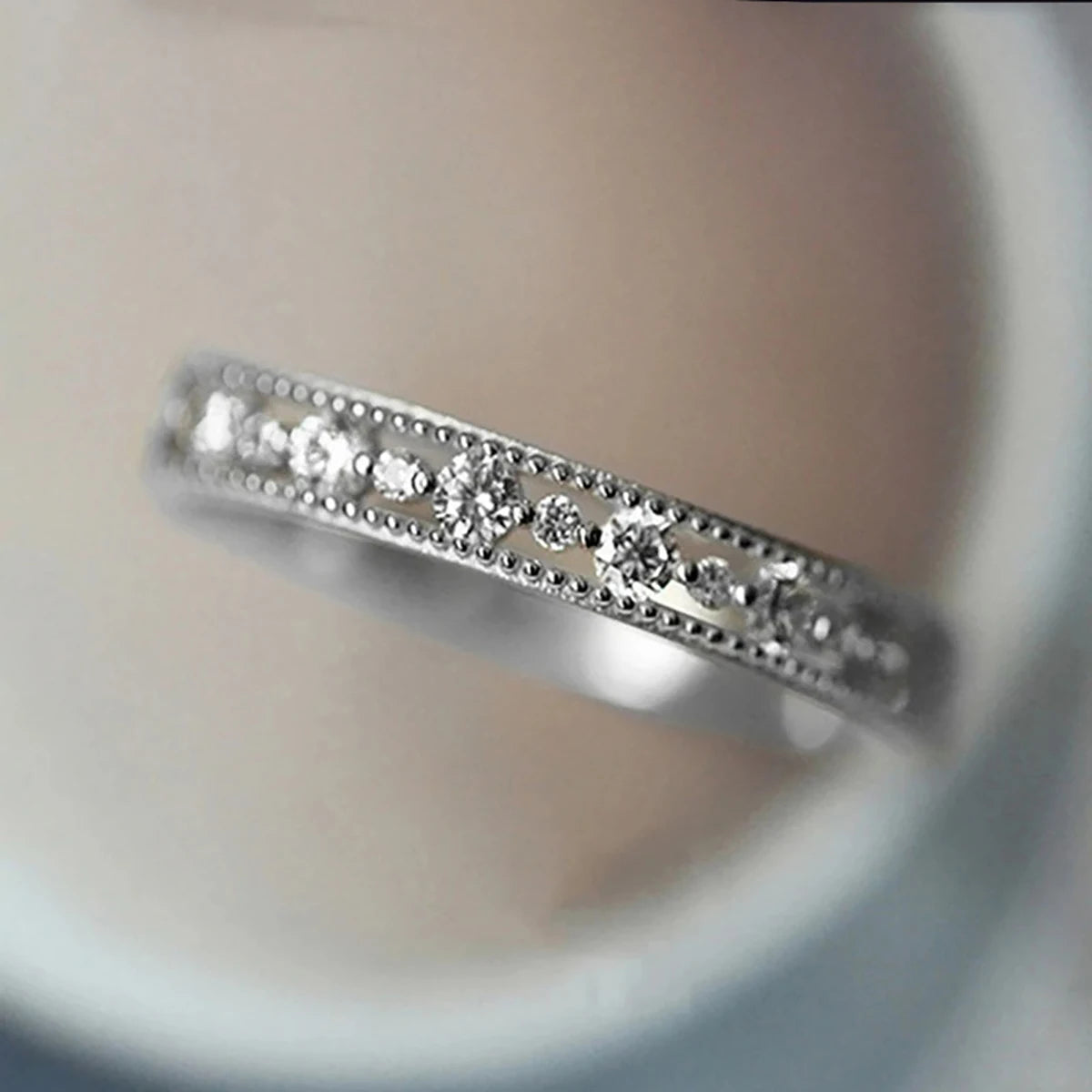 Huitan S925 Trend Rhodium/Gold Plated Hollow Design Imitated Diamond Eternity Band Rings for Women Wedding Rings Sterling Silver