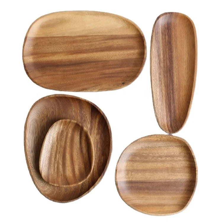 Natural Wood Steak Serving Tray Customized logo Unfinished Round Acacia Wood Dinner Plate
