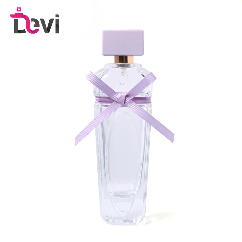 Devi New Design 100ML Glass Perfume Bottles Purple Bow Lady Parfum Bottle Refillable Fragrance Sprayer Atomizer Empty Container