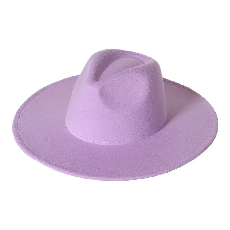 Manufacturer Custom Logo 9.5 cm for Men Women Wide Big Brim Ladies Stylish Fedora Hats Chapeau Female