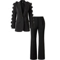 2025 Early Autumn Casual Commuter Suit for Women Handmade Flower Decoration Heavy Industry Two-Piece Pants XL Size with Stock