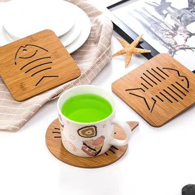 Wholesale Hot Selling Round Kitchen Accessory Place Mat Cartoon Heat Coaster Wooden Table Mat With Non-slip Foot