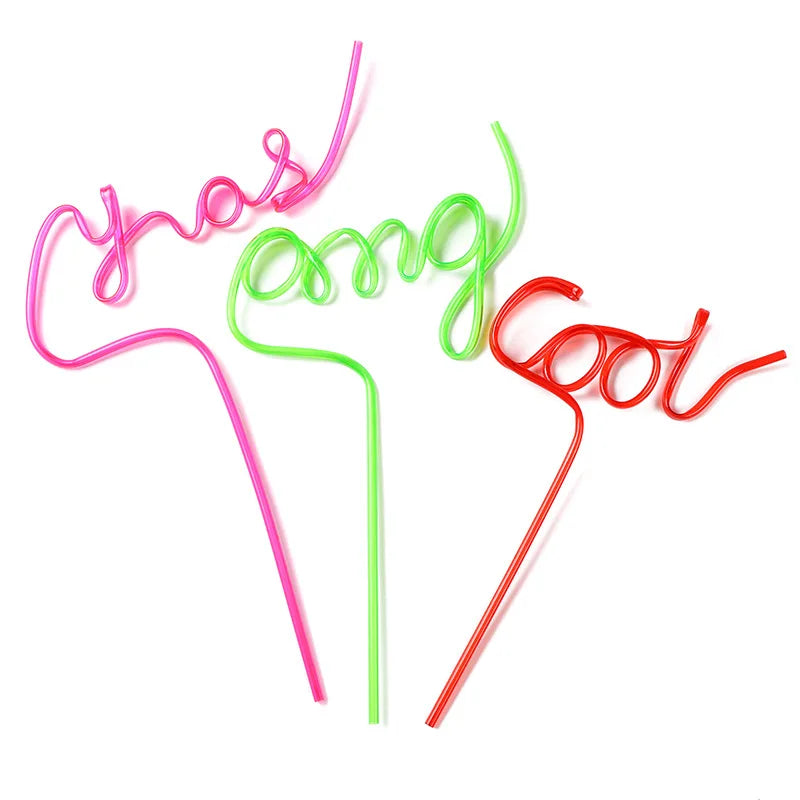 Fashional Novelty Custom Crazy Logo Letter Shape Party Decoration Reusable Straw Crazy Drinking Straw