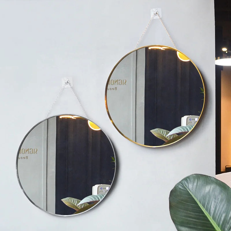 Nordic Copper Gold Mirror Tray Make up Bathroom Decorative Wall Mirror Round Mirror for Home Decor