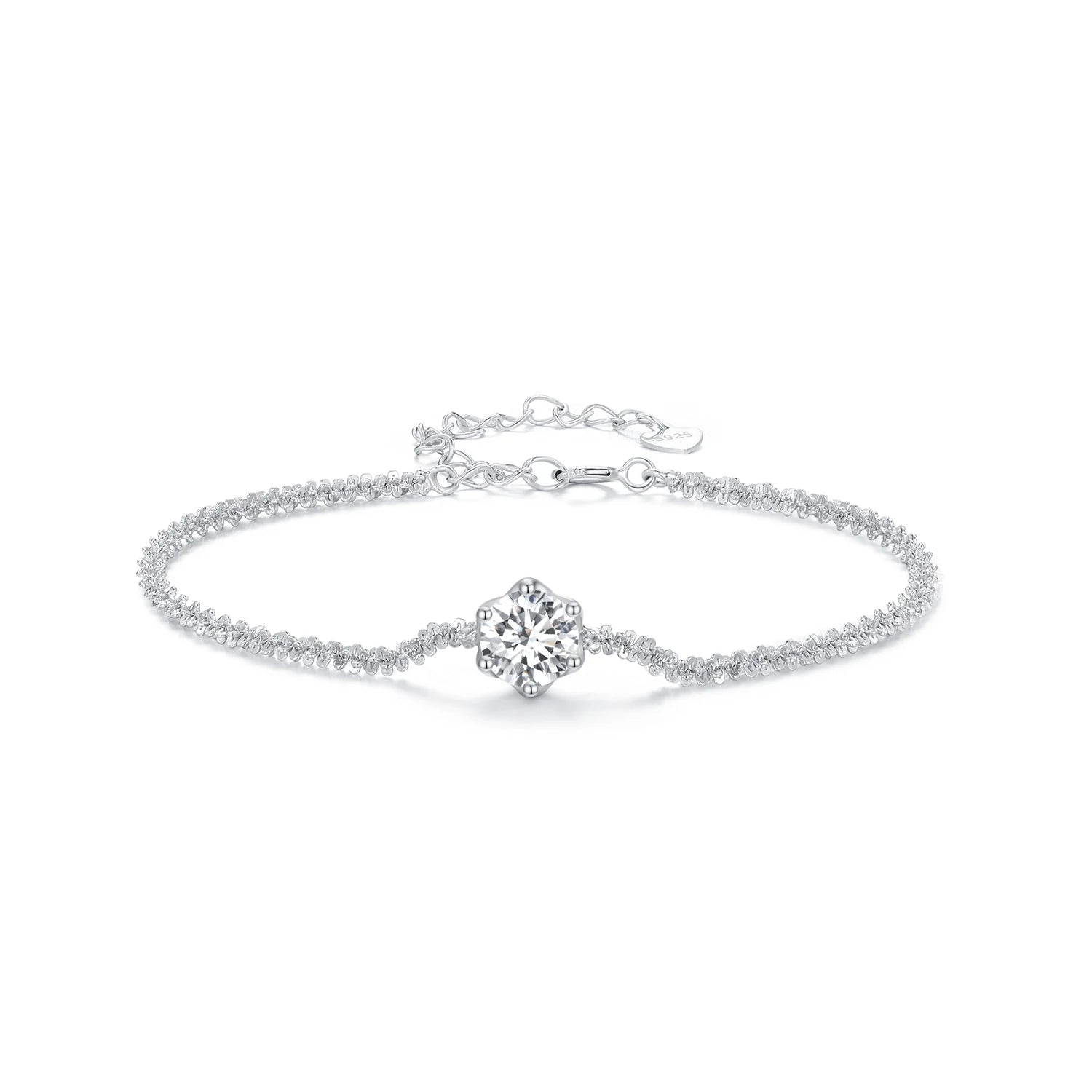 Fine Silver Jewelry Round White Moissanite Bracelet for Women 1 Carat Lab Grown Diamond 925 Sterling Silver Elegant Bracelet