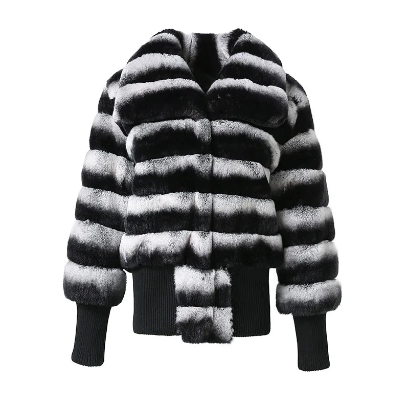 Jancoco Luxury Winter Genuine Chinchilla Fur Coat Real Rabbit Fur Jacket Women