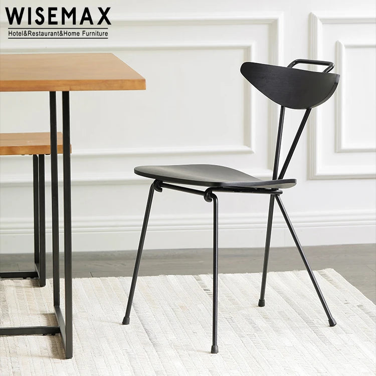 WISEMAX FURNITURE Dining Room Furniture Wooden Design Restaurant Living Room Cafe Dining Chair with Metal Frame for Hotel