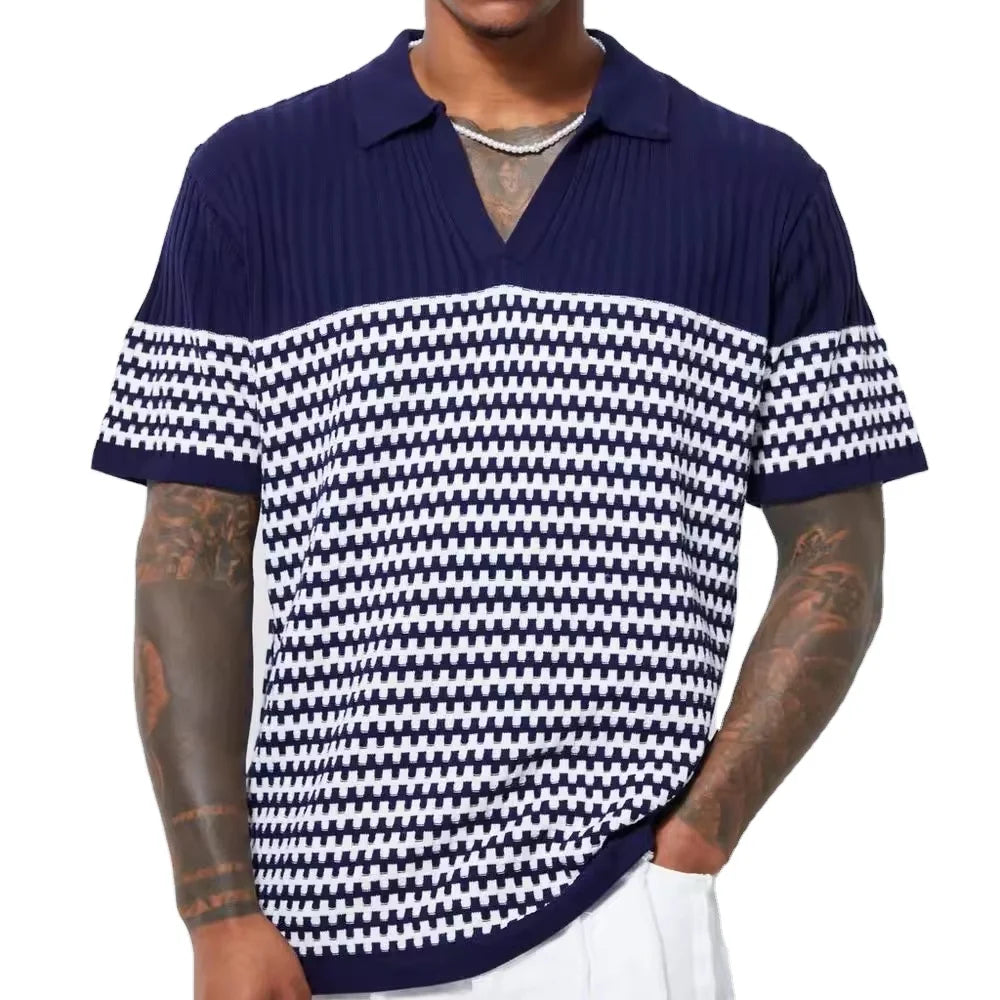 Casual Short Sleeve Knitted  Top Crochet T-shirt Custom Design logo 100% Cotton Polo Shirts With Embroidered Logo