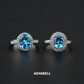 Simple 925 Sterling Silver Inlaid Blue Oval Cut 5A Zircon Ring for Women Gift