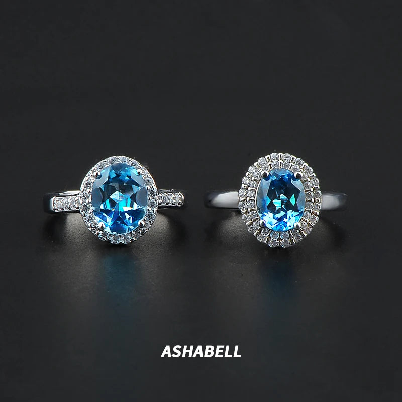 Simple 925 Sterling Silver Inlaid Blue Oval Cut 5A Zircon Ring for Women Gift