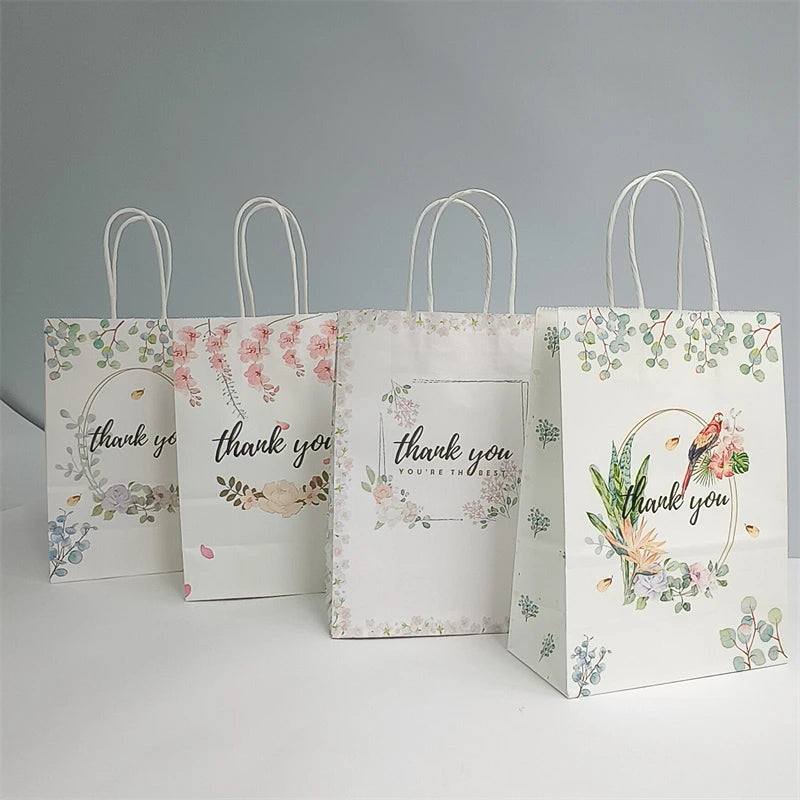 16*8*22cm Reusable Baby Shower Birthday Party Decoration Wedding Cookie Gift Packaging Thank You Kraft Paper Bags with Handle