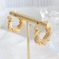 Best Seller 18k Pvd Gold Plated Luxury Cz Stone Crystal Chunky Twisted Hoop Earrings for Women Stainless Steel Jewelry