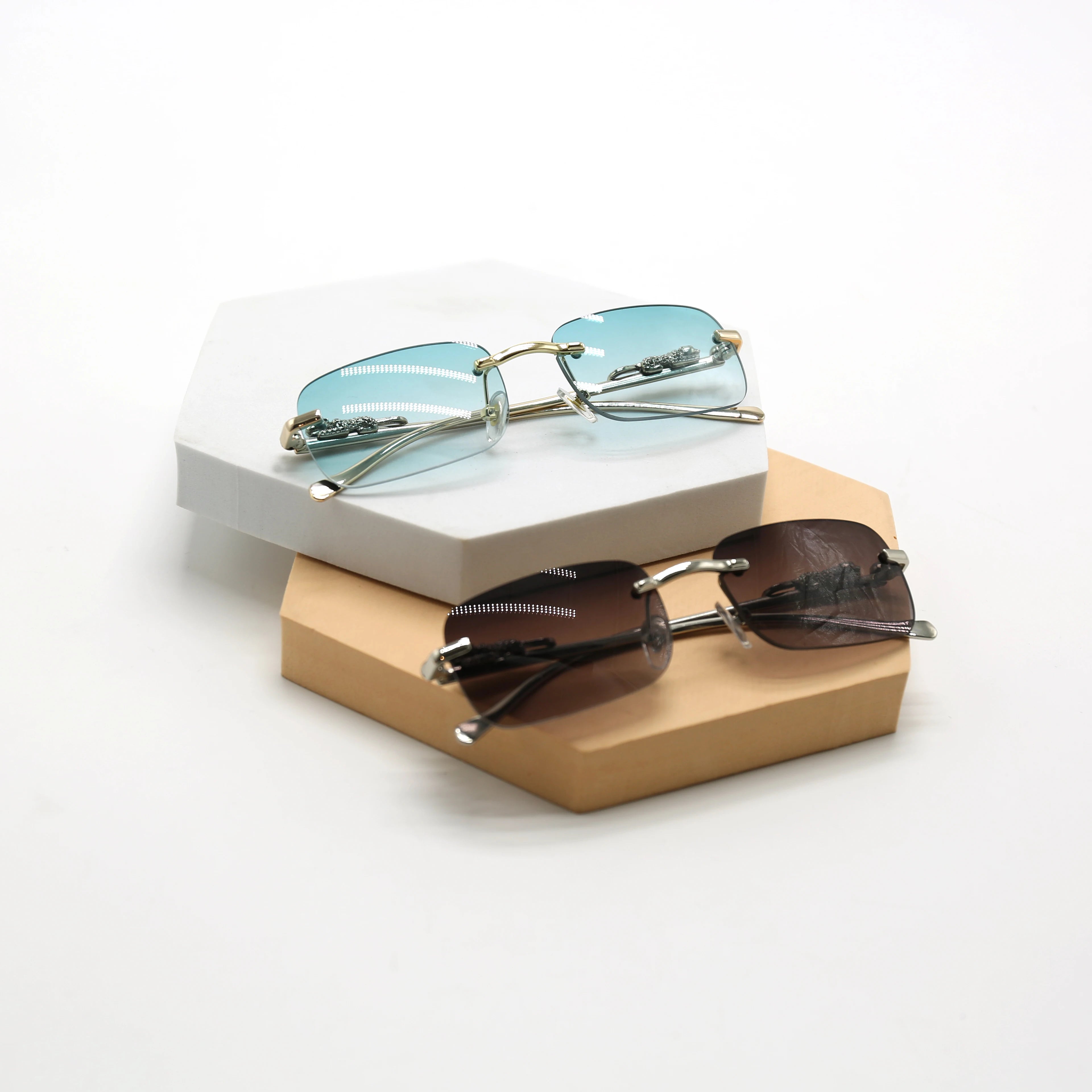 Uv Protection Glasses Retro Square Metal Rimless Sun Glasses Vintage Custom Logo Women Sunglasses Men 2023 Gafas
