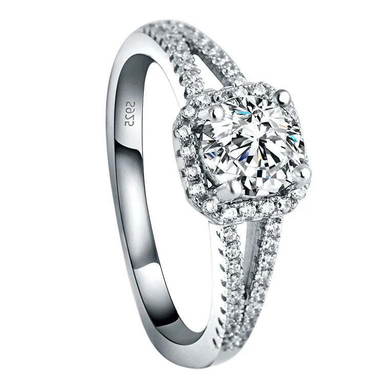 Jachon S925 Sterling Silver Platinum Jewelry 1 Carat Gold Glitter Wedding Ring Jewelry Luxury Cluster Diamond Ring