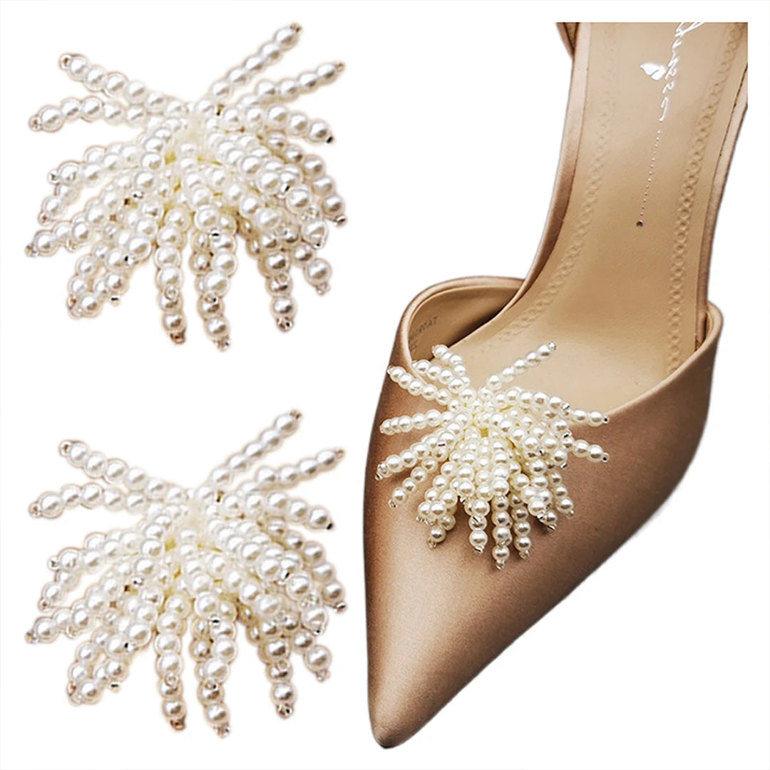 Customizable High Heel Shoe Clips with Bridal Beading Detachable Shoe Buckle Metal Alloy Accessories