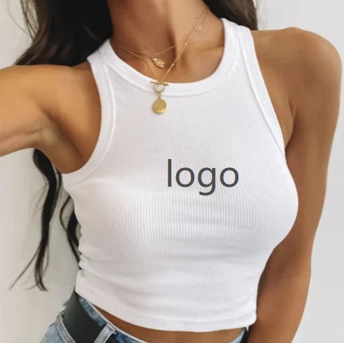 2026 Summer Fashion T Shirt Hot Summer Lady White Ribbed Crop Tank Top Women Custom logo