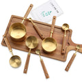 Measuring Cups Spoons Set of 8 Pieces Stainless Steel  Measuring Set with Wood Handle and Gloden Coating