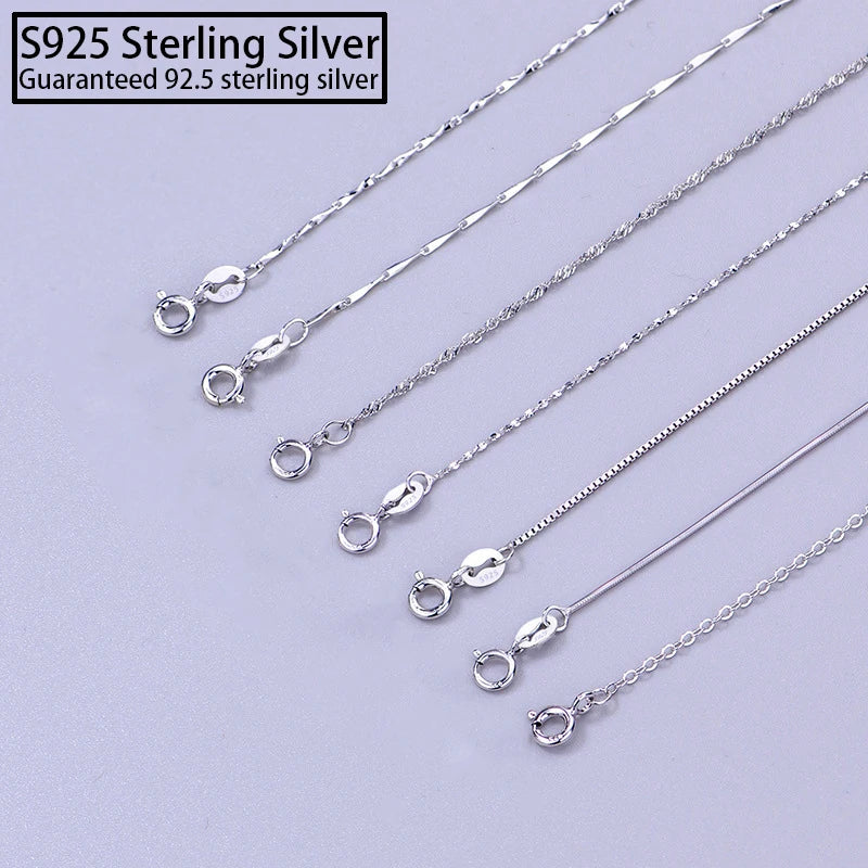 S925 Real Sterling Silver 18inch Chain Advanced Water Wave Snake Bone Box Cross Silver Chain 45cm