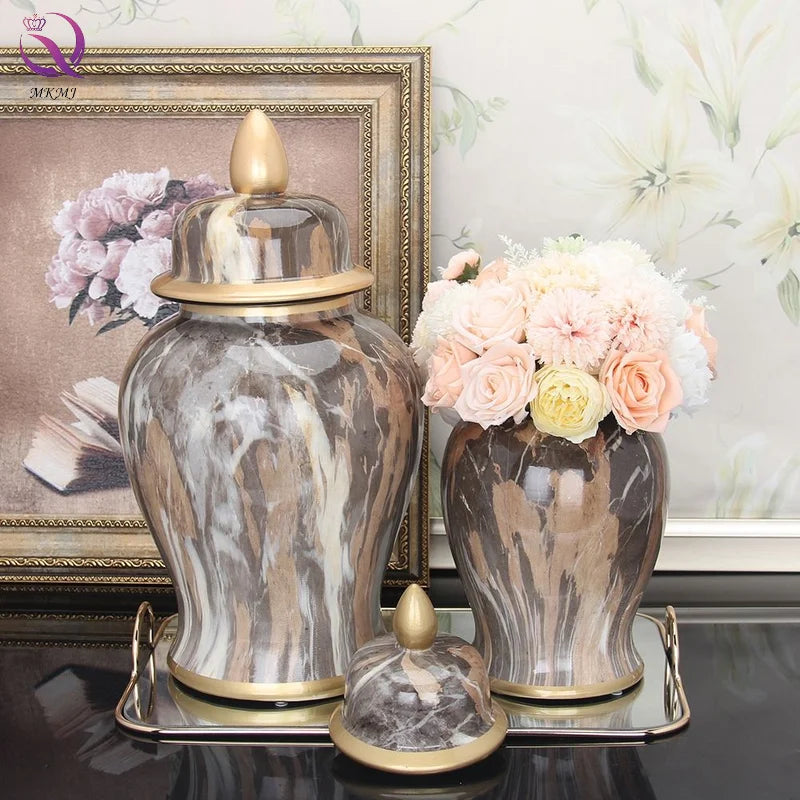 Ceramic Ginger Jar for Home Living Room Tabletop Decorative Large Belly Flower Vase Decorative Vase for Home Decoration