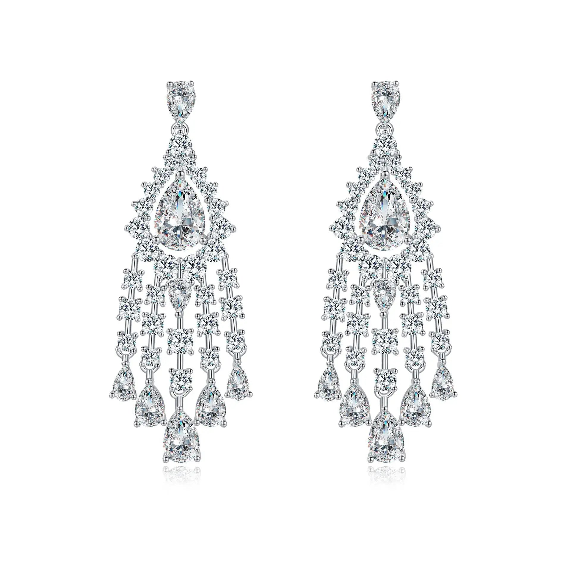 Vintage Royal Luxury 5A Cubic Zirconia 925 Sterling Silver Wedding Chandelier Earrings