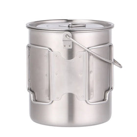 Outdoor Accessories Travel Equipment Camping Cup Pot with Foldable Handle and Lid Ultralight 750ML Stainless Steel Water Coffee