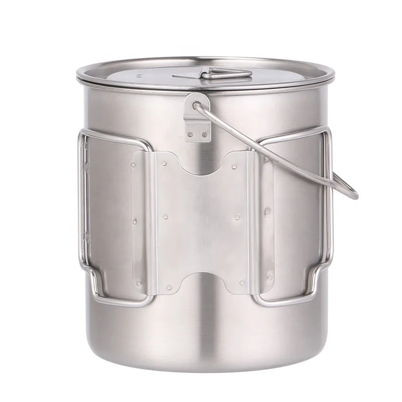Outdoor Accessories Travel Equipment Camping Cup Pot with Foldable Handle and Lid Ultralight 750ML Stainless Steel Water Coffee