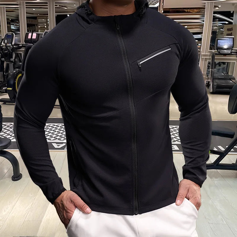 Mens Causal Jacket With Hooded Training Jacket Outerwear Front Zipper Pocket Reflective Jackets for Men