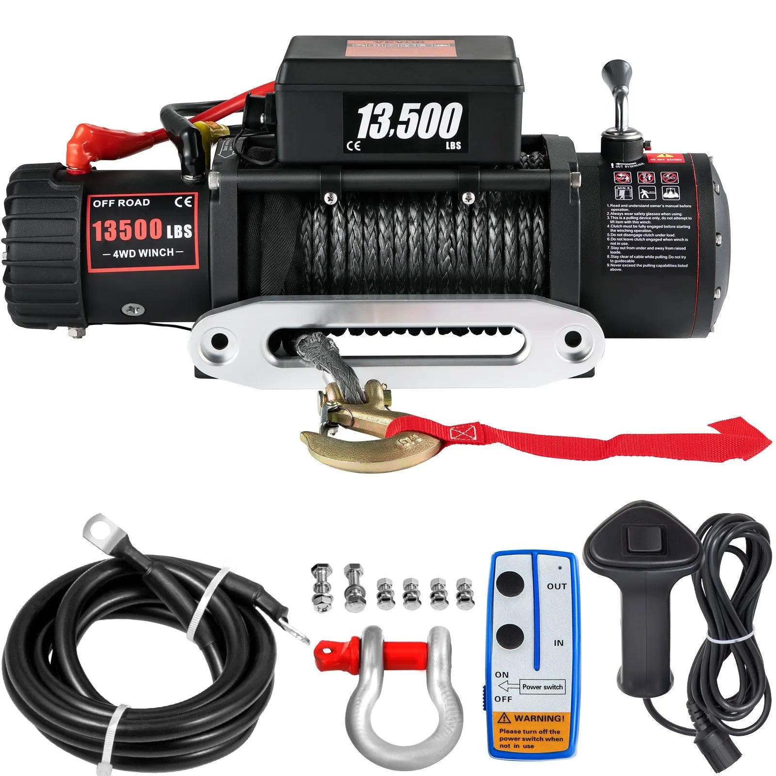 EU/US Warehouse Ready Stock 13500 LBS 12v Electric Truck Winch for ATV with Synthetic Rope and Remote Control Wall Mount